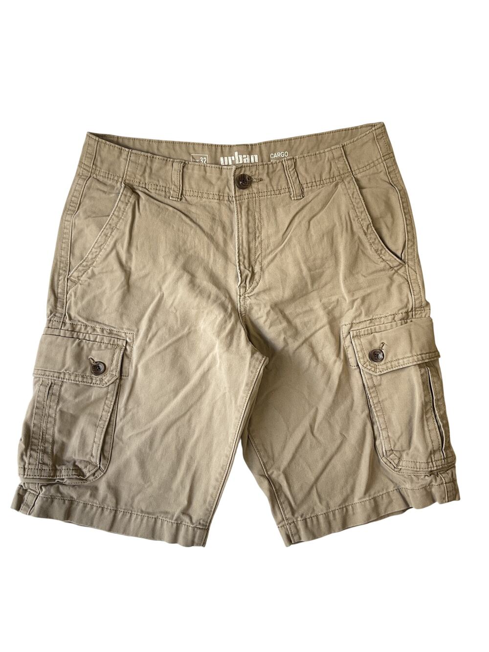 Urban Pipeline Men Shorts Size 32 Khaki Cargo Twill Button 11" Inseam Outdoor